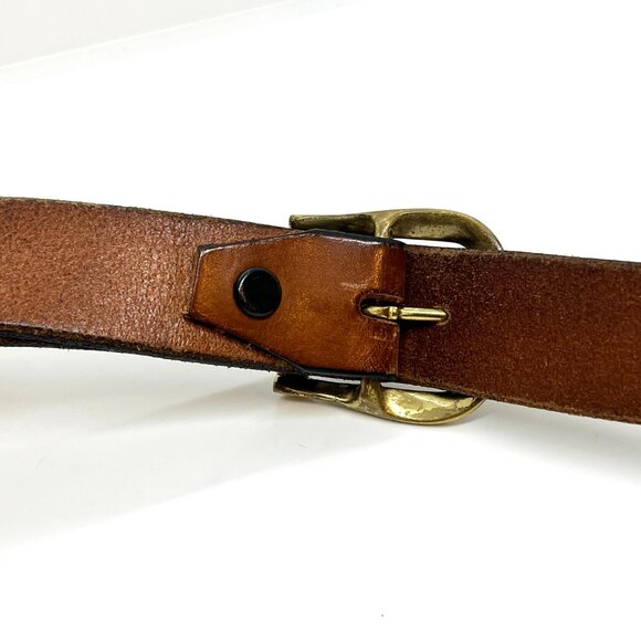 VINTAGE BROWN LEATHER Belt Solid Brass Buckle Made Distressed Patina Boho - Picture 9 of 15